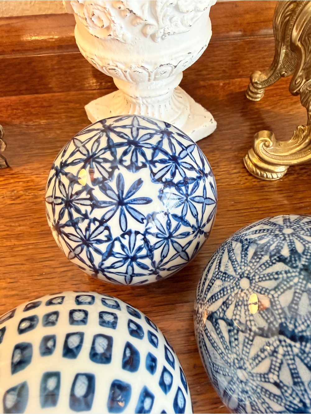 Blue & White Decorative Ceramic Spheres – Set of 3 - Picture 6 of 16